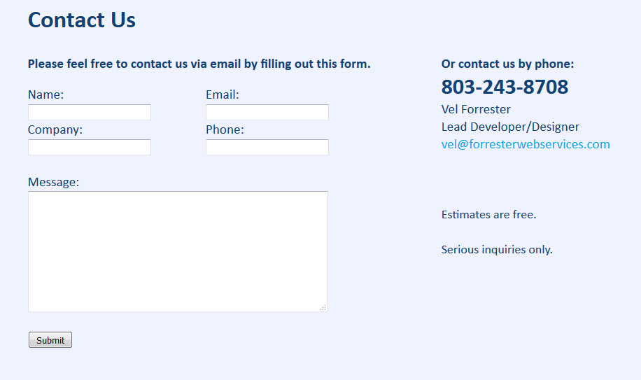 A basic contact page